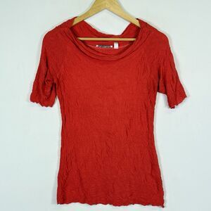 SnoSkinz‎ Bright Vermilion Scrunch Stretch Cowl Neck Shirt Top Women's Sz Small